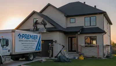 Roof installation experts working on residential home in Buffalo, NY with durable vinyl siding