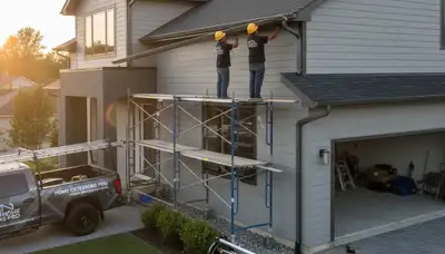 Seamless gutter installation on vinyl siding home in Buffalo, NY by Next Level Exteriors