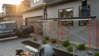 Seamless aluminum gutters installation on home exterior by vinyl siding experts in Buffalo, NY