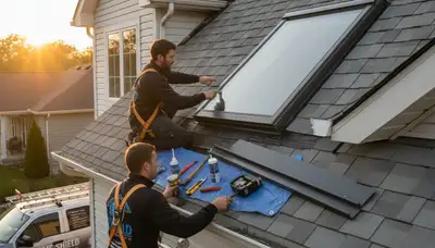 Vinyl siding repair and skylight service by Buffalo NY exterior contractors during winter weather conditions
