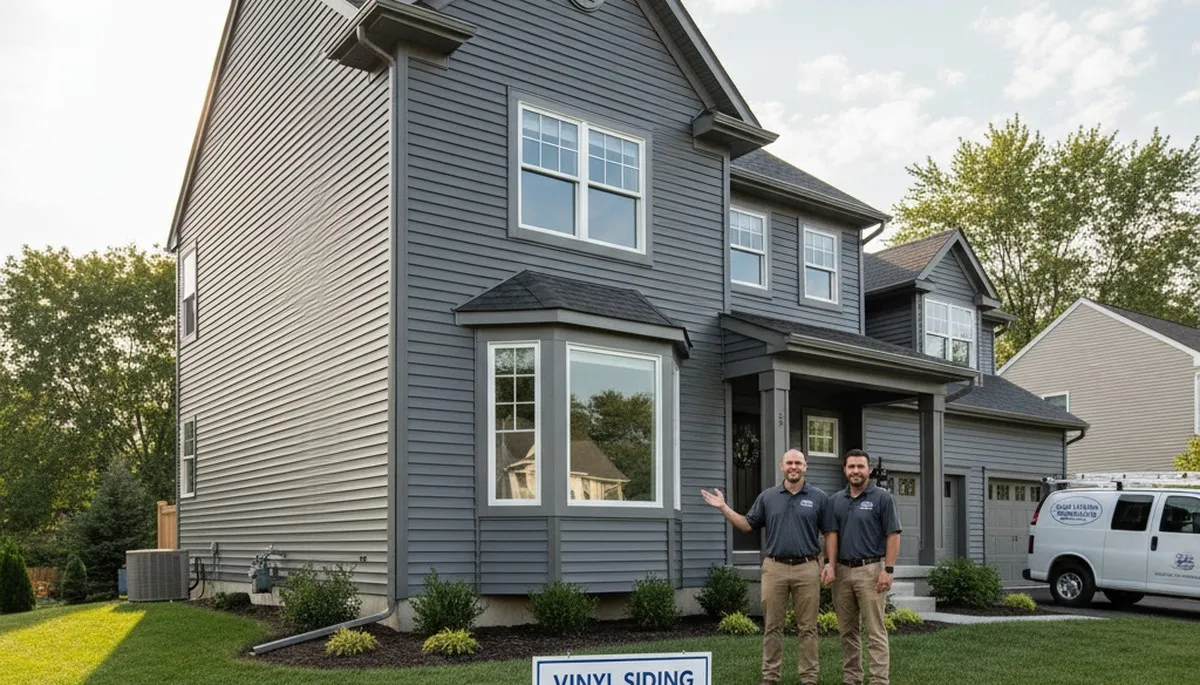 Professional vinyl siding contractors working on home exterior in Buffalo, NY